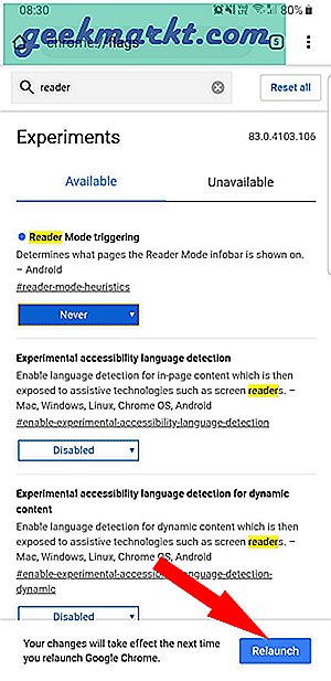 Hoe u de pop-up 'Vereenvoudigde weergave weergeven' in Chrome op Android uitschakelt