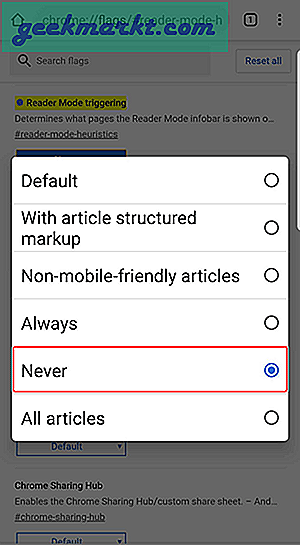 Hoe u Show Simplified View Pop-Up op Chrome op Android uitschakelt